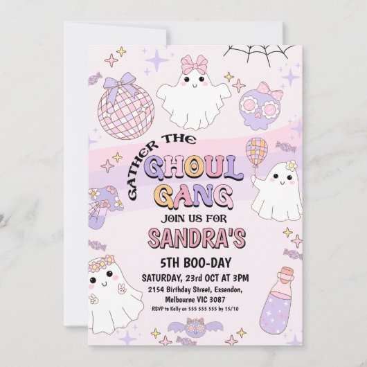 Retro Pink Wave Halloween Ghoul Gang Verjaardag Kaart (Voorkant)