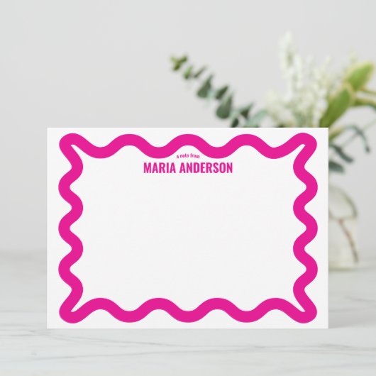 Retro Pink Wavy Border gepersonaliseerd Notitiekaartje (Staand voorkant)