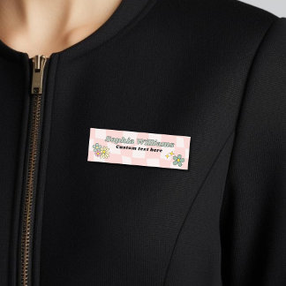 Retro Pink Wavy Checker Naamplaatje