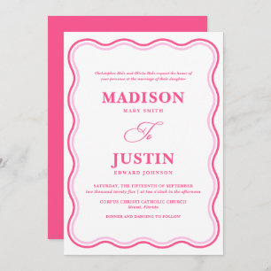 Retro Pink Wavy formele bruiloft Kaart
