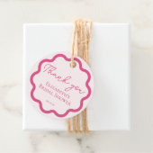 Retro Pink Wavy Scalloped Circle Script Dank u Bedankjes Labels (In situ)