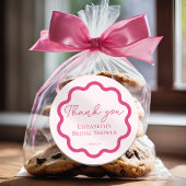 Retro Pink Wavy Scalloped Circle Script Dank u Ronde Sticker