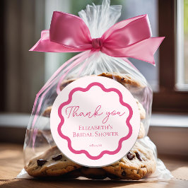 Retro Pink Wavy Scalloped Circle Script Dank u Ronde Sticker