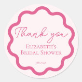 Retro Pink Wavy Scalloped Circle Script Dank u Ronde Sticker (Voorkant)