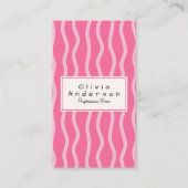 Retro Pink Wavy Stripes Trendy Boho Girly QR-code Visitekaartje (Voorkant)