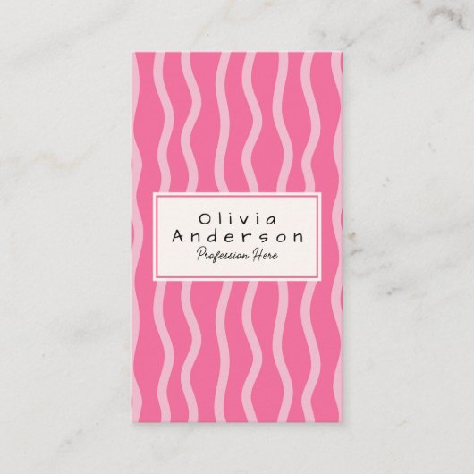 Retro Pink Wavy Stripes Trendy Boho Girly QR-code Visitekaartje (Voorkant)