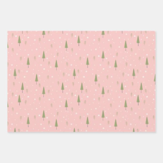 Retro Pink Woodland Scene Aangepaste foto's Kerstm Inpakpapier Vel (Voorkant 2)