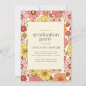 Retro Pink Yellow Floral Groovy Graduy Party Kaart (Voorkant)
