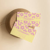 Retro Pink Yellow Groovy Floral Girly Unique 70s Visitekaartje