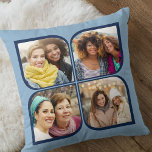 Retro Pinrad 4 Foto Flower Petal Blue Kussen<br><div class="desc">Stijlvolle fotokussens in twee toonblauw met foto-collage van de retro-pinwielstijl. Het fotomalplaatje is opstelling voor u om 4 van uw favoriete foto's toe te voegen, die automatisch in de bloembollen vormen worden getoond. Als u om het even welk probleem met de plaatsing van het afbeelding hebt, probeer bebouwend uw foto...</div>