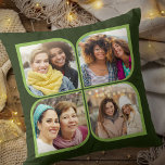 Retro Pinrad 4 Foto Flower Petal Green Kussen<br><div class="desc">Stijlvolle fotokussens in twee tonergroen met foto-collage van de retro-pinwielstijl. Het fotomalplaatje is opstelling voor u om 4 van uw favoriete foto's toe te voegen, die automatisch in de bloembollen vormen worden getoond. Als u om het even welk probleem met de plaatsing van het afbeelding hebt, probeer bebouwend uw foto...</div>