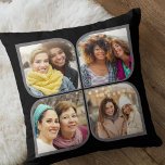 Retro Pinrad 4 Fotoventilator Petal Black Kussen<br><div class="desc">Stijlvolle fotokussens in zwart en grijs met fotocollage van de retro-pinwielstijl. Het fotomalplaatje is opstelling voor u om 4 van uw favoriete foto's toe te voegen, die automatisch in de bloembollen vormen worden getoond. Als u om het even welk probleem met de plaatsing van het afbeelding hebt, probeer bebouwend uw...</div>
