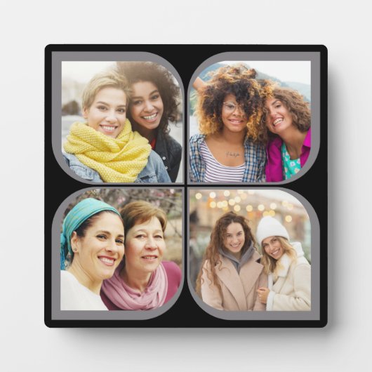 Retro Pinrad Flower Petal 4 Photo Collage Black Fotoplaat (Voorkant)