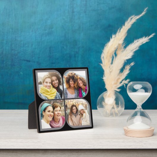 Retro Pinrad Flower Petal 4 Photo Collage Black Fotoplaat (Insitu)