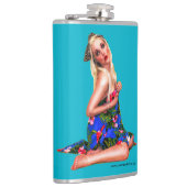 Retro Pinup Beach Girl Blauwgroen Heupfles (Rechts)