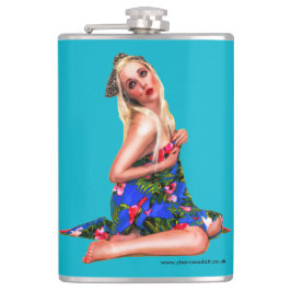 Retro Pinup Beach Girl Blauwgroen Heupfles
