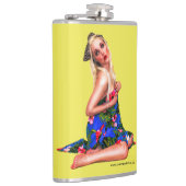 Retro Pinup Beach Girl Geel Heupfles (Rechts)