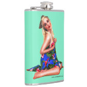 Retro Pinup Beach Girl Groen Heupfles (Rechts)