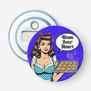 Retro Pinup_ Bless Your Heart Button Flesopener