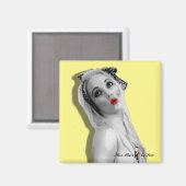 Retro Pinup  Blonde Glamour Meisje Geel Magneet (Voorkant / Achterkant)