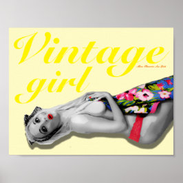 Retro Pinup Girl Art Nostalgisch Meisje Geel Poster