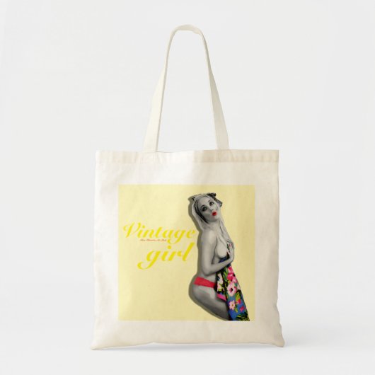 Retro Pinup Girl Art Nostalgisch  Meisje Geel Tote Bag (Voorkant)