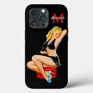 Retro Pinup Girl - Blonde Girl gekleed in zwart Case-Mate iPhone Case