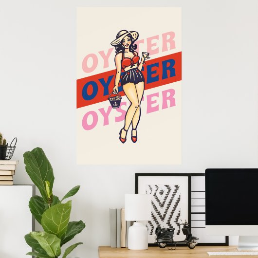Retro Pinup Girl en New England Style Oyster Poster (Thuiskantoor)