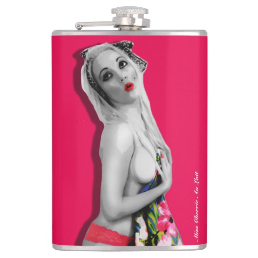 Retro Pinup Girl Hip Flask Cherrie Alt Pink Heupfles (Voorkant)