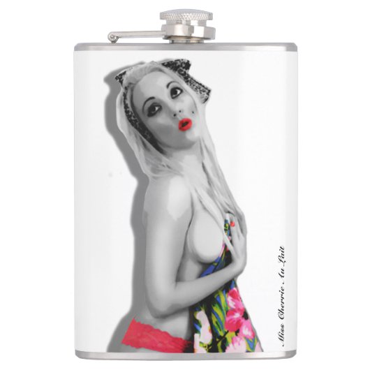 Retro Pinup Girl Hip Flask Cherrie Alt White Heupfles (Voorkant)
