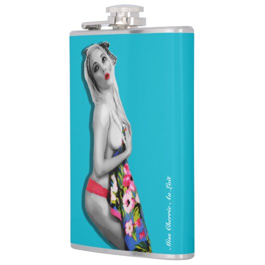 Retro Pinup Girl Hip Flask met Miss Cherrie Blauwg Heupfles (Links)