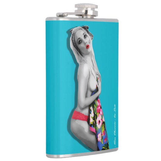 Retro Pinup Girl Hip Flask met Miss Cherrie Blauwg Heupfles (Rechts)