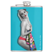 Retro Pinup Girl Hip Flask met Miss Cherrie Blauwg Heupfles (Voorkant)