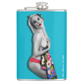 Retro Pinup Girl Hip Flask met Miss Cherrie Blauwg Heupfles