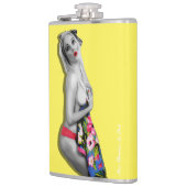Retro Pinup Girl Hip Flask Miss Cherrie Yellow Heupfles (Links)
