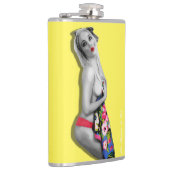 Retro Pinup Girl Hip Flask Miss Cherrie Yellow Heupfles (Rechts)