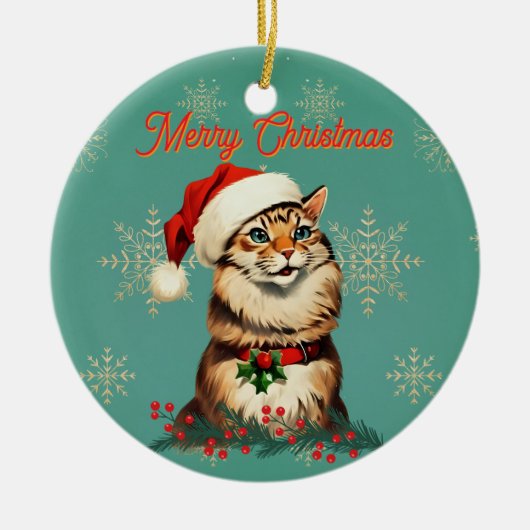 Retro Pinup  Kattenkerst Keramisch Ornament (Voorkant)