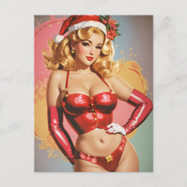 Retro Pinup Kerstkaart Feestdagenkaart