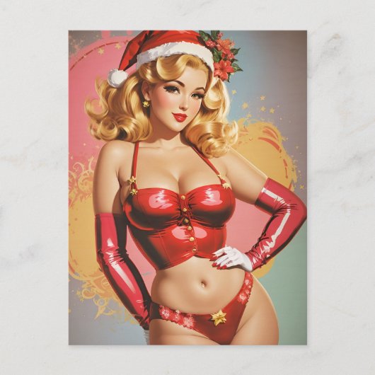 Retro Pinup Kerstkaart Feestdagenkaart (Voorkant)