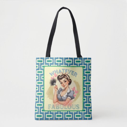 Retro Pinup Meisje blauw & groen Tote Bag (Voorkant)