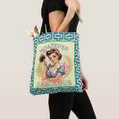 Retro Pinup Meisje blauw & groen Tote Bag (Dichtbij)