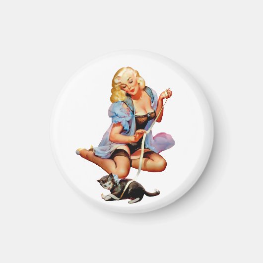 Retro Pinup Meisje met Kitten Magneet (Voorkant)