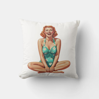 Retro PinUp meisje uit de jaren 50 in bloemetjes z Kussen