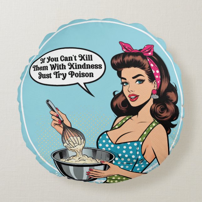 Retro Pinup_ met vriendelijkheid Rond Kussen (Voorkant)