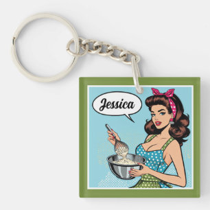 Retro Pinup_ met vriendelijkheid Sleutelhanger