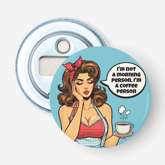 Retro Pinup_ Ochtend Persoon Button Flesopener (Voorkant)