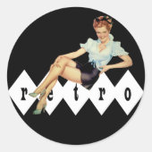 Retro Pinup Ronde Sticker (Voorkant)
