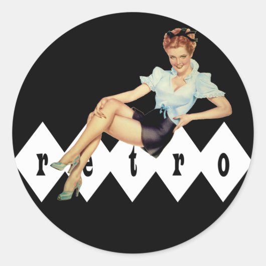 Retro Pinup Ronde Sticker (Voorkant)