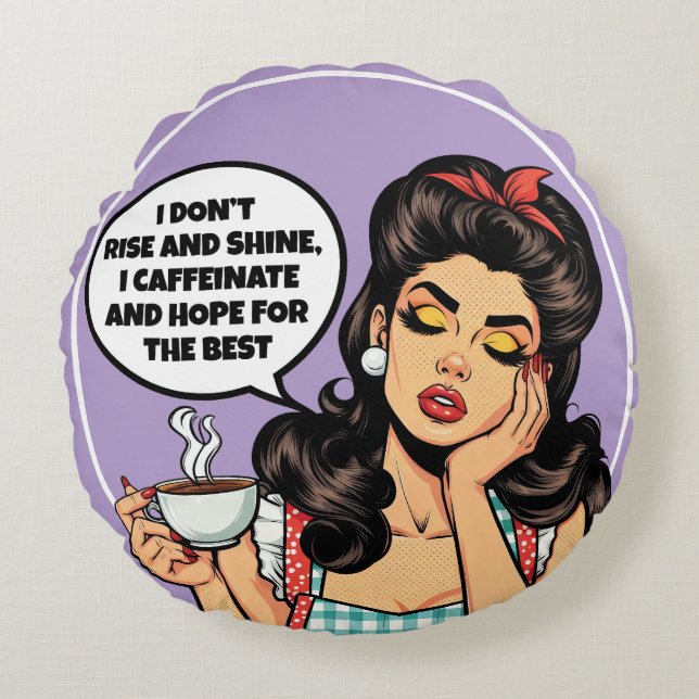 Retro Pinup_ Stijg en Glans Rond Kussen (Voorkant)