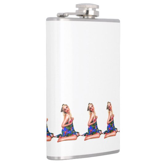 Retro Pinup Strandmeisje Patroon Witte Heup Kolf Heupfles (Rechts)